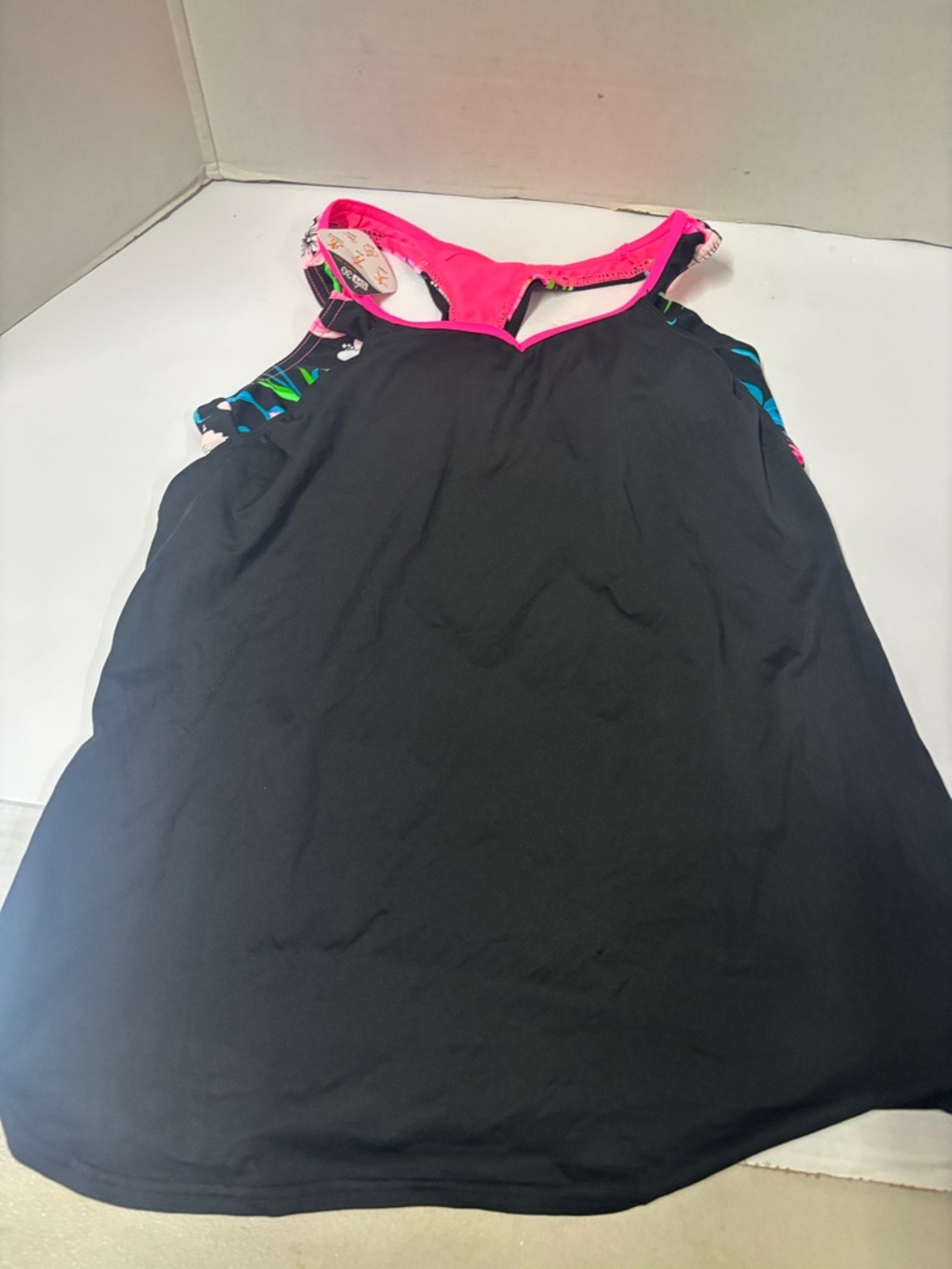 ZeroXposur Black Swim Top with Hot Pink Logo